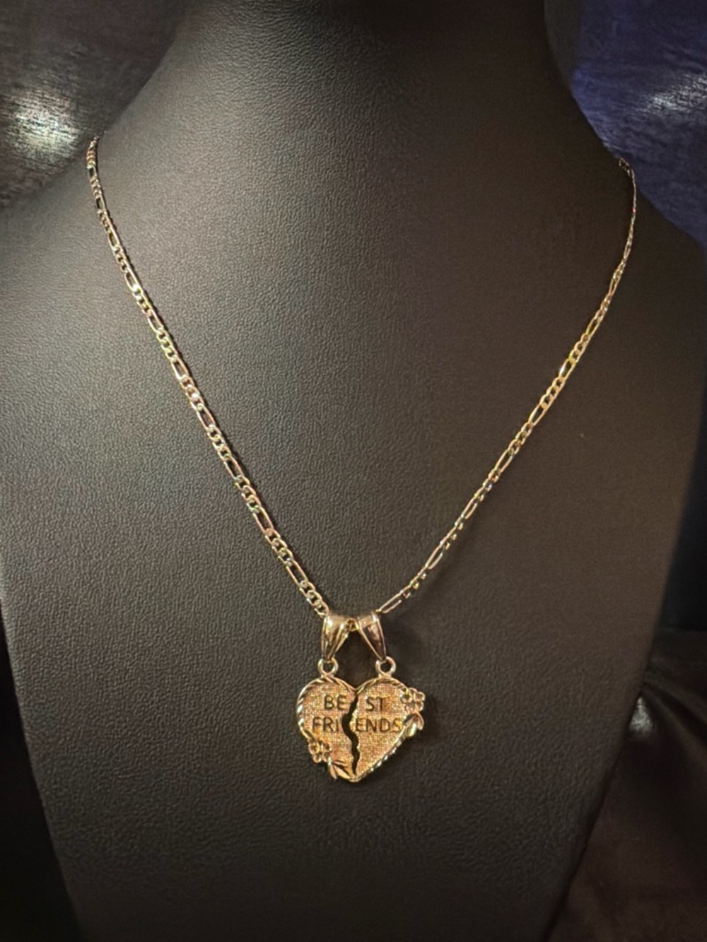 Gold Best Friends Split Heart Pendant Necklace